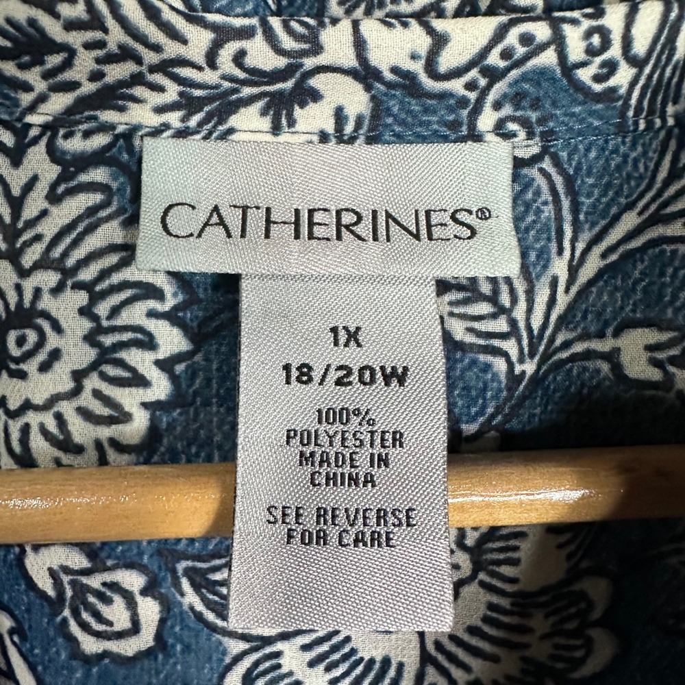 Catherines Floral Button Front Tunic Shirt Dress Plus 1X 18/20W sheer‎ duster - Picture 2 of 8